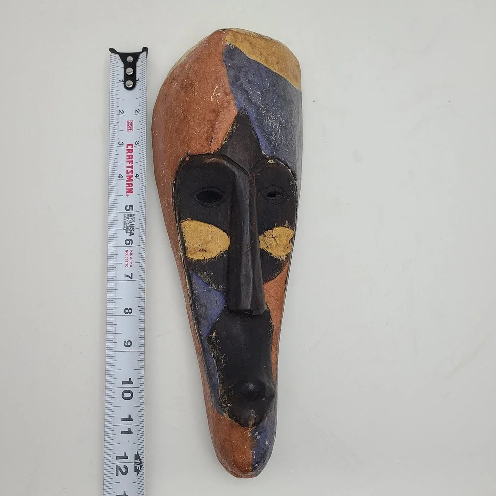 Vintage Hand Carved Wood Painted African Tribal Mask, 12